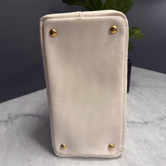 Prada Small White Canapa Logo Tote w/ Strap & Authenticity Certificate Card - Picture 9 of 16